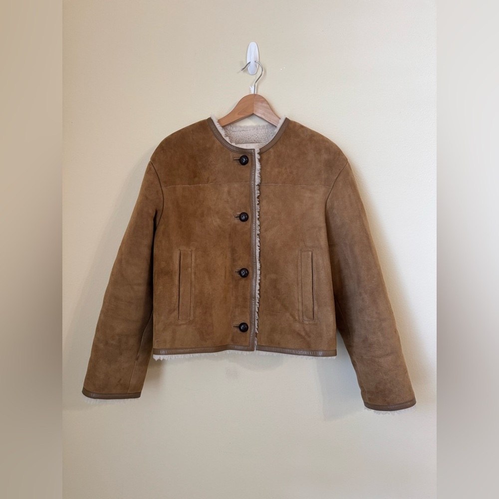Nili Lotan Eleanor Coat Jacket Suede Lamb Fur Camel Size Small - Picture 1 of 5
